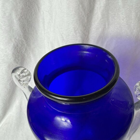 Vintage Cobalt Blue Glass Trophy Vase with Clear Handles 13" - Picture 8 of 10